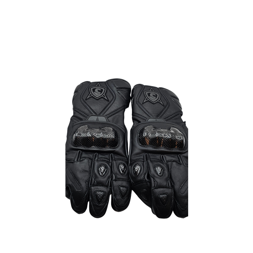 GKSPORT Black Leather Motorcycle Riding Gloves