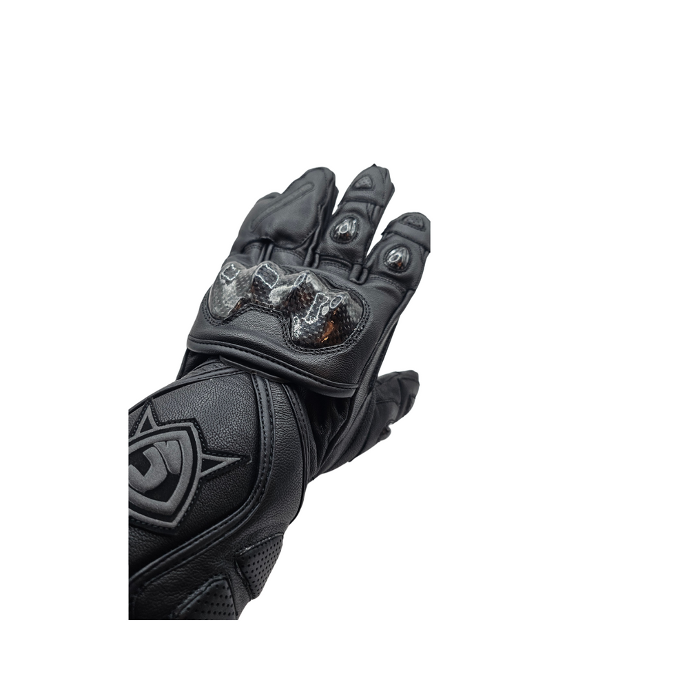 GKSPORT Black Leather Motorcycle Riding Gloves