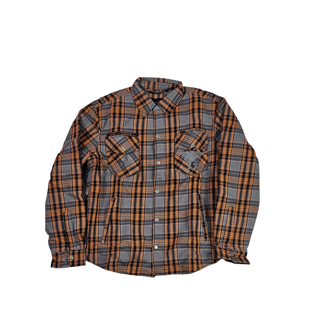 GKSPORT Grey & Orange Plaid Flannel Shirt