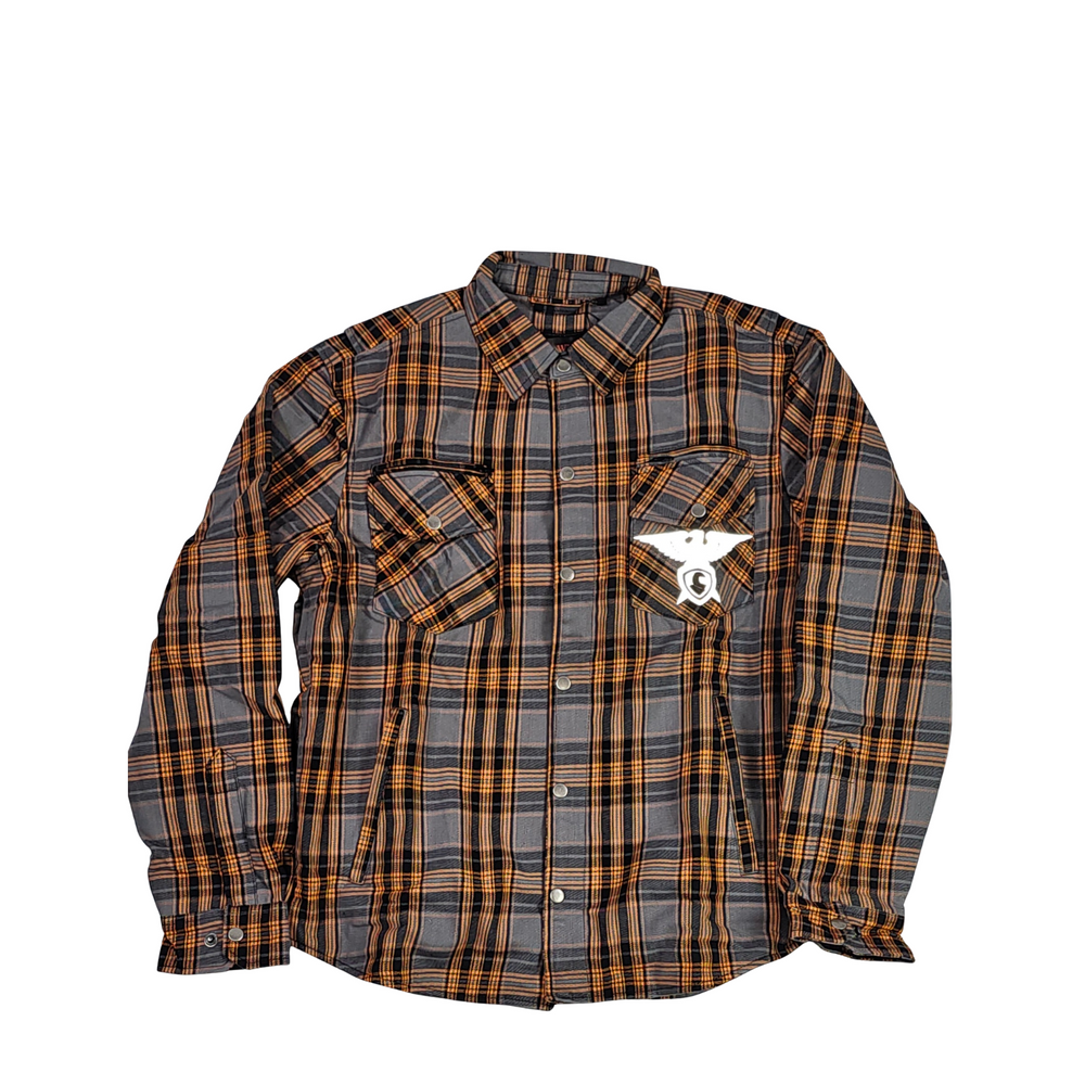 GKSPORT Grey & Orange Plaid Flannel Shirt