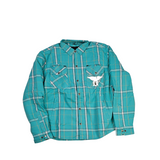 GKSPORT Teal & White Plaid Flannel Shirt