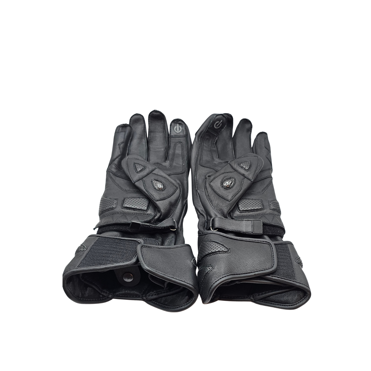 GKSPORT Black Leather Motorcycle Riding Gloves