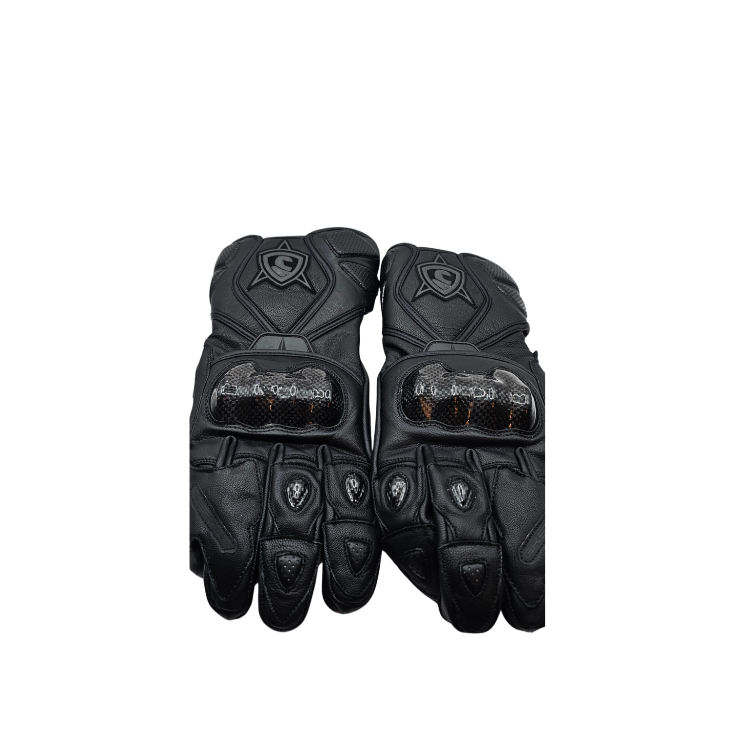 GKSPORT Black Leather Motorcycle Riding Gloves